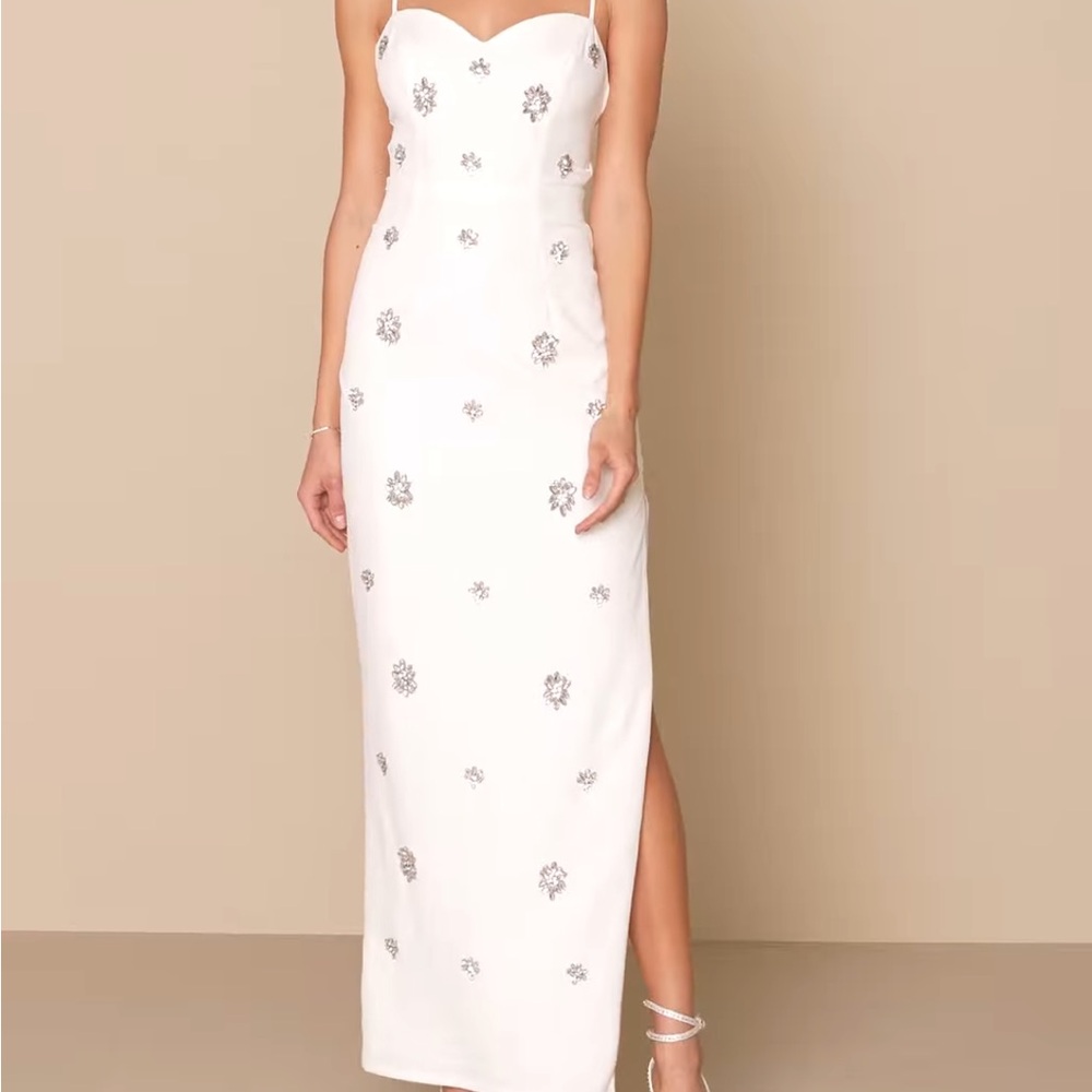 Embellished White Maxi/Midi Dress
